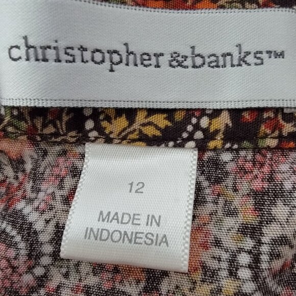 Christopher & Banks Womens Skirt Sz 12 Front Button Orange Paisley BoHo Peasant - Picture 3 of 10